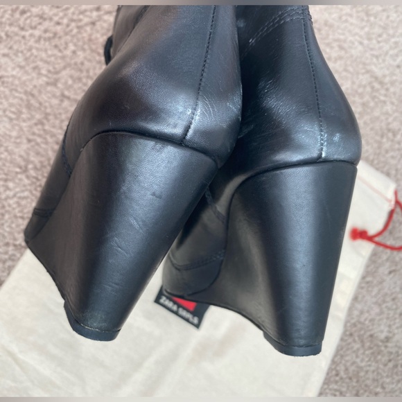 Zara SRPLS Real Leather High Wedge Black Ankle Boots Booties Zip Size 8 / 39 - Picture 10 of 16